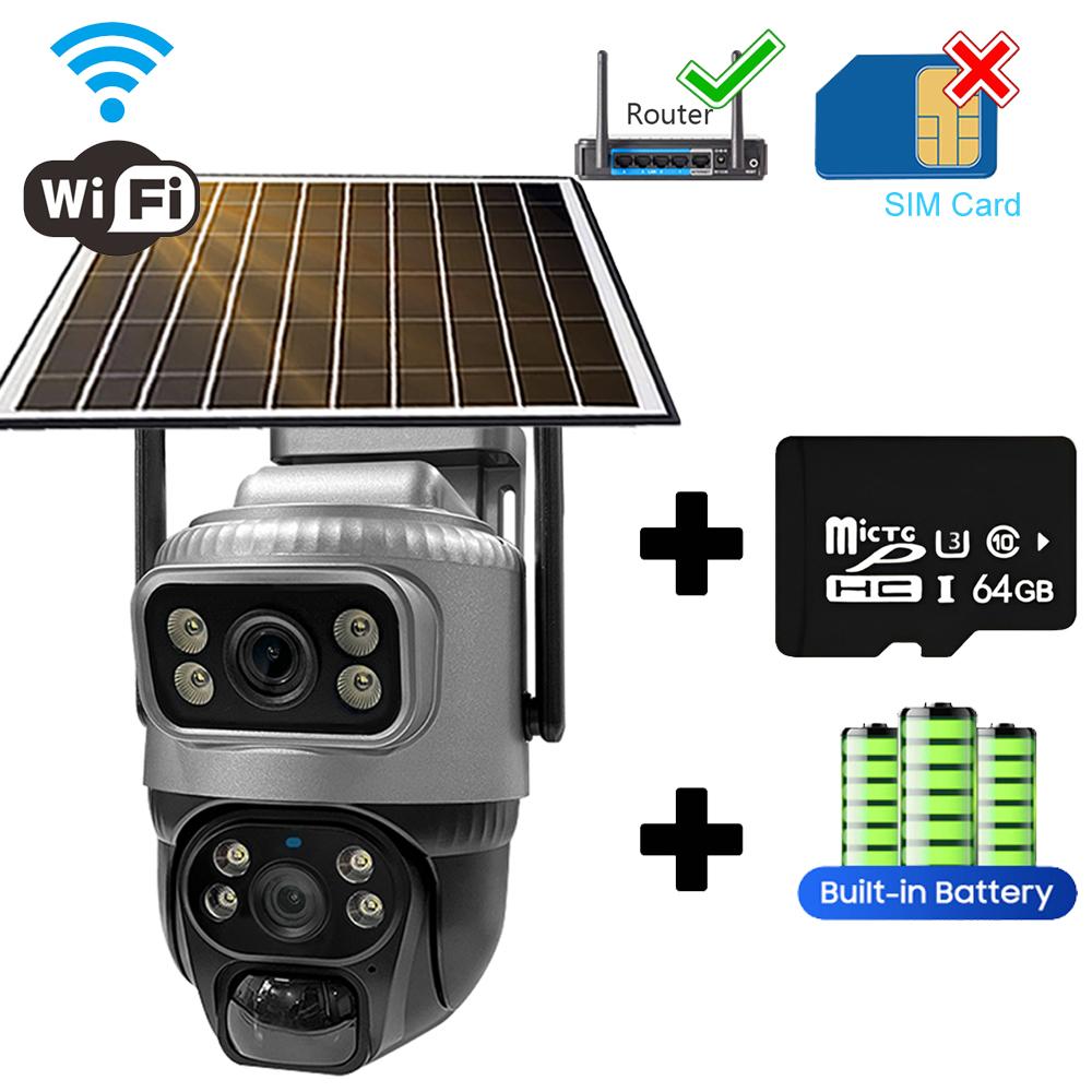 4G/WIFI Solar Security Camera, HD Dual-Lens PIR Motion Detection, Waterproof Night Vision Surveillance