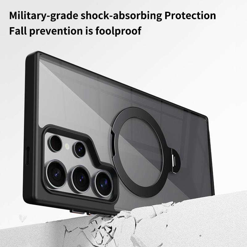 Suitable for Samsung S24ULTRA Mobile Phone Case Thin 360 Rotating Non Inductive Flat Bracket Magnetic Suction PC Sheath