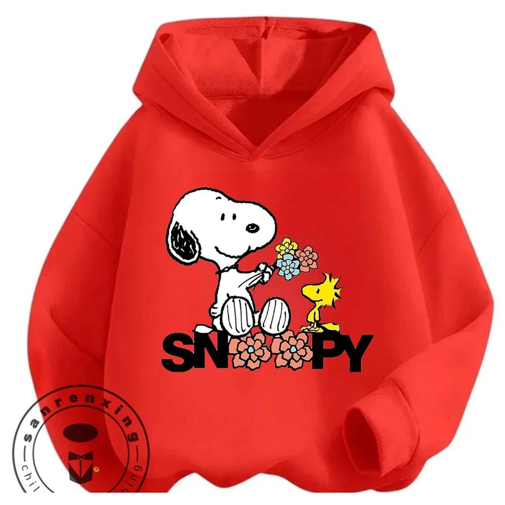 Kawaii Printed Hooded Sweatshirt Autumn Winter Casual Trendy Cartoon Kids Shirt Snoopy Children