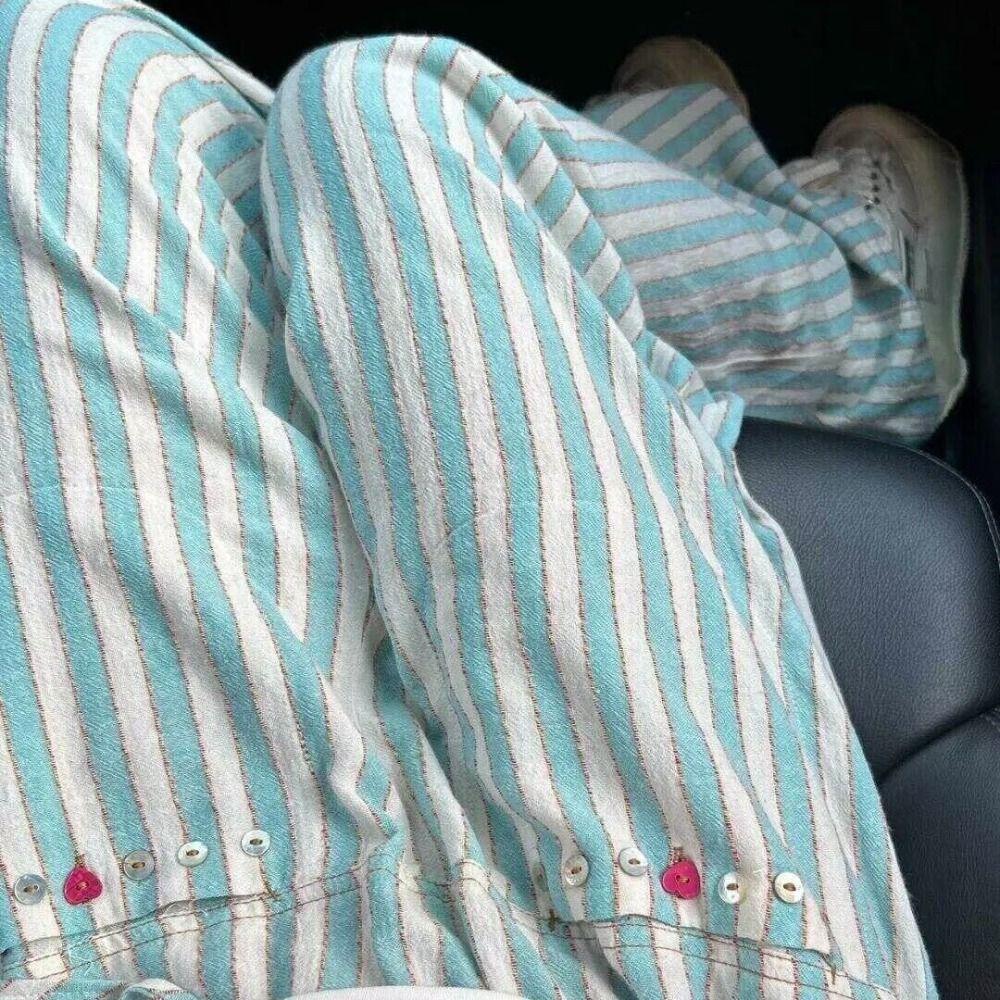 High Waist Wide Leg Pants Chic Straight Leg Pants Fashion Casual Stripe Long Pants  Girls