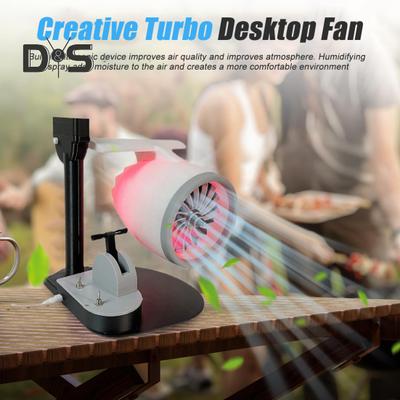 Creative Turbo Desktop Fan with Light Water Tank Design Adjustable Turbofan Engine Shape Cooling Fan 2-in-1 Cooling Fan Humidifier