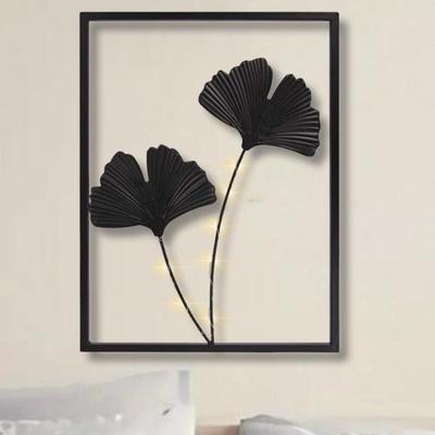 Metal Art Wall Decor Carving Black Metal Decorative Wall Art with LED Light Iron Sculptures for Hallway Entryway Fireplace Door