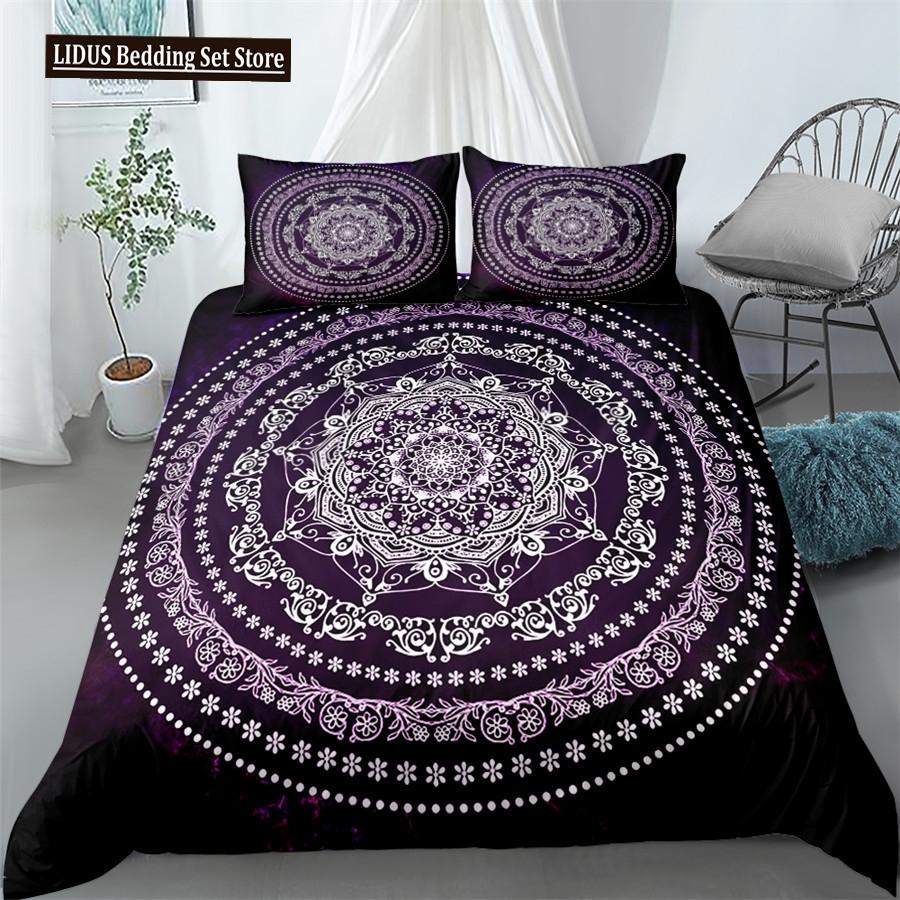 Mandala Bettbezug Set Blau Rosa Boho Chic Tagesdecken Romantische Bettwäsche Böhmisches Bettwäscheset King Polyester Bettdeckenbezug