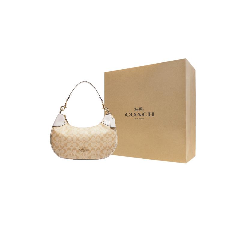 New COACH Hobo Canvas With Leather Shoulder Bag, Handbag, Shoulder Bag Women's Khaki CI791-IMDQC
