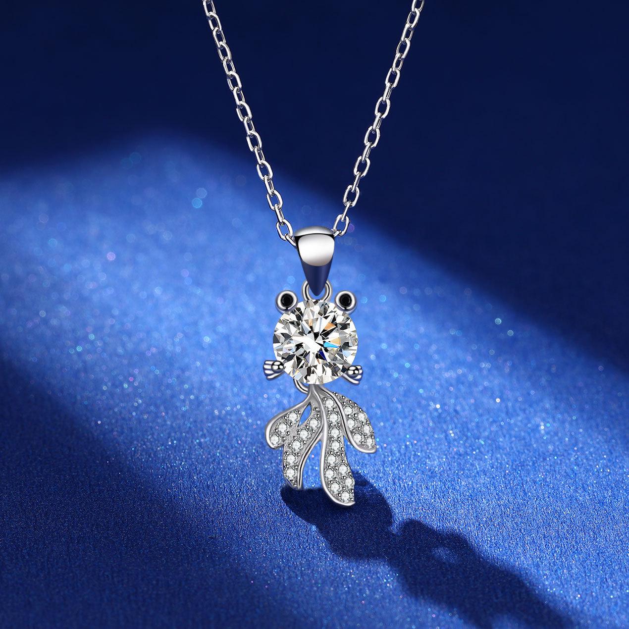 S925 Sterling Silver Moissanite Goldfish Necklace - Elegant and Versatile Pendant for Women 925 Sterling Silver