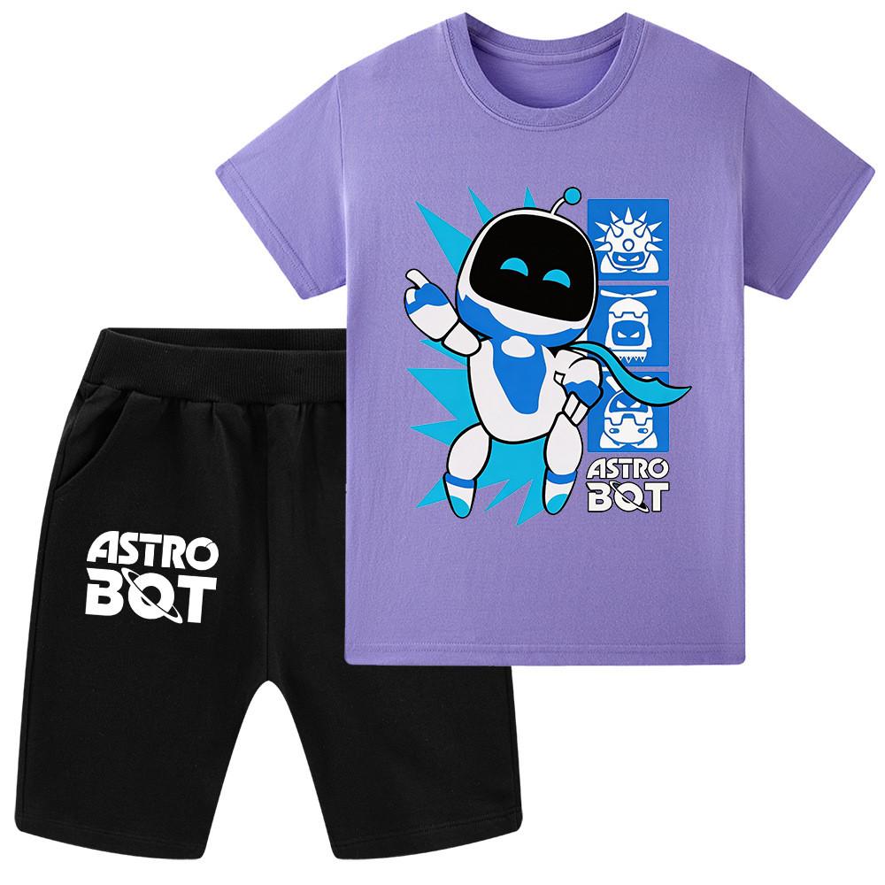 WA1339 Set da 2 pezzi Bambini Ragazzi Ragazze T-shirt a Maniche Corte Stampata Astro Bot Pantaloncini Top Pantaloni Set
