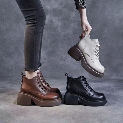 Buty w nowym stylu, Botki na grubej podeszwie, Buty damskie, Wszechstronne retro botki, Botki damskie podwyższające wzrost