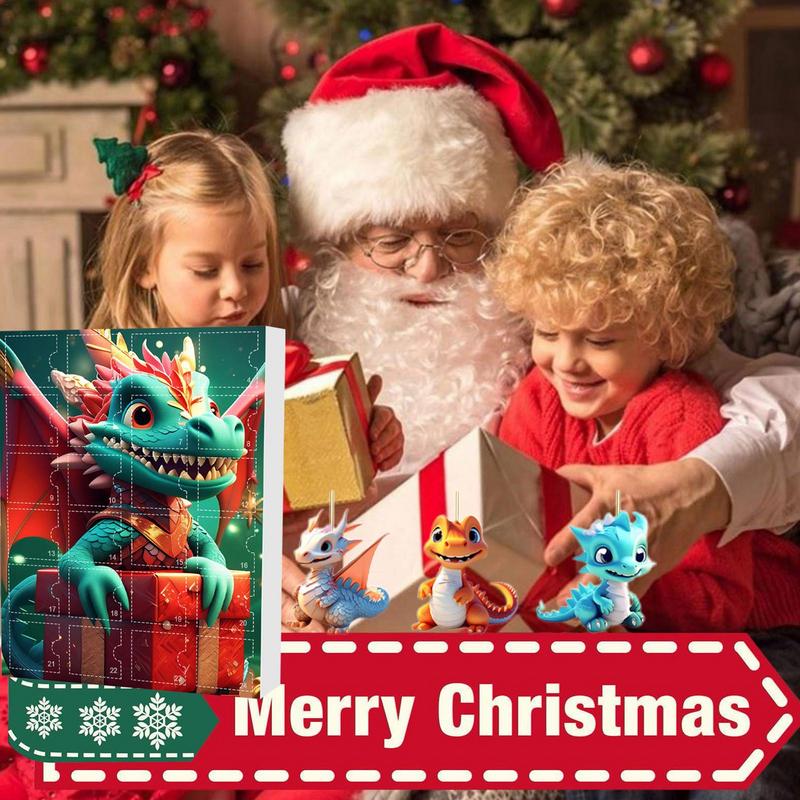 24 Days Christmas Advent Calendar Cute Acrylic Dinosaur Pendant Toy Christmas Tree Decor Backpack Car 2D Flat Pendants Gifts
