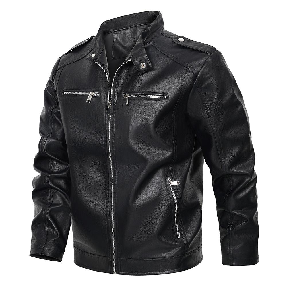 Spring and Autumn New Black Men's Leather Jacket Stand-up Neck Zipper Men's PU Leather Jacket Motorcycle Clothing Men's Jacket