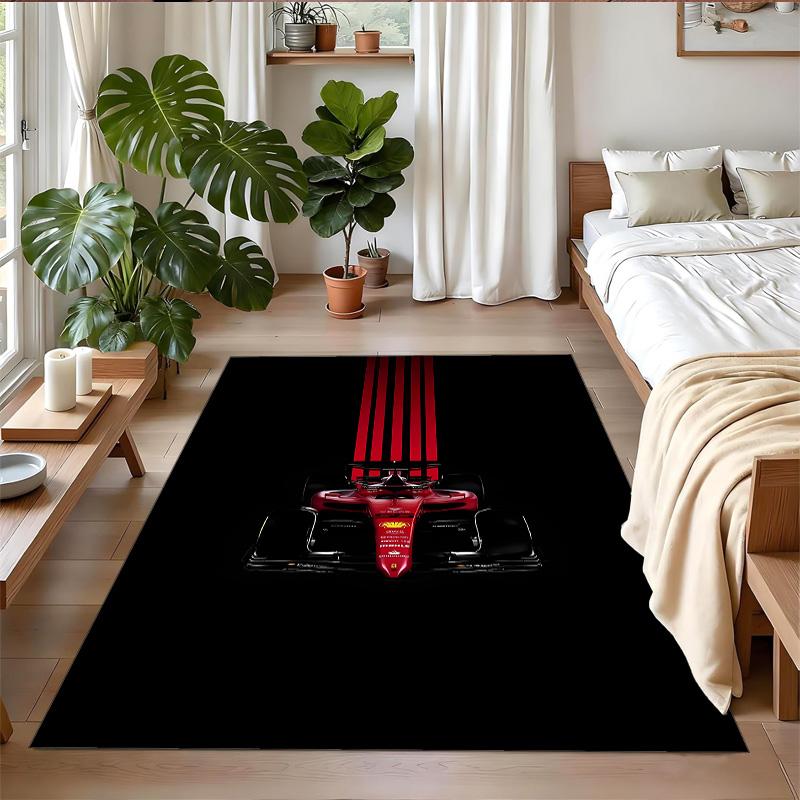 Anti‑Slip Crystal Velvet Floor Rug, Scuderia Ferrari Design Carpet for Indoor Living Bedroom Home Decoration