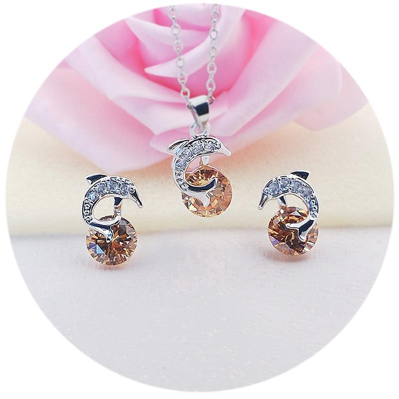 Minimally Designed Dolphin Necklace Earrings Zircon Jewelry Set European and American Fashion Two Piece Jewelry Set