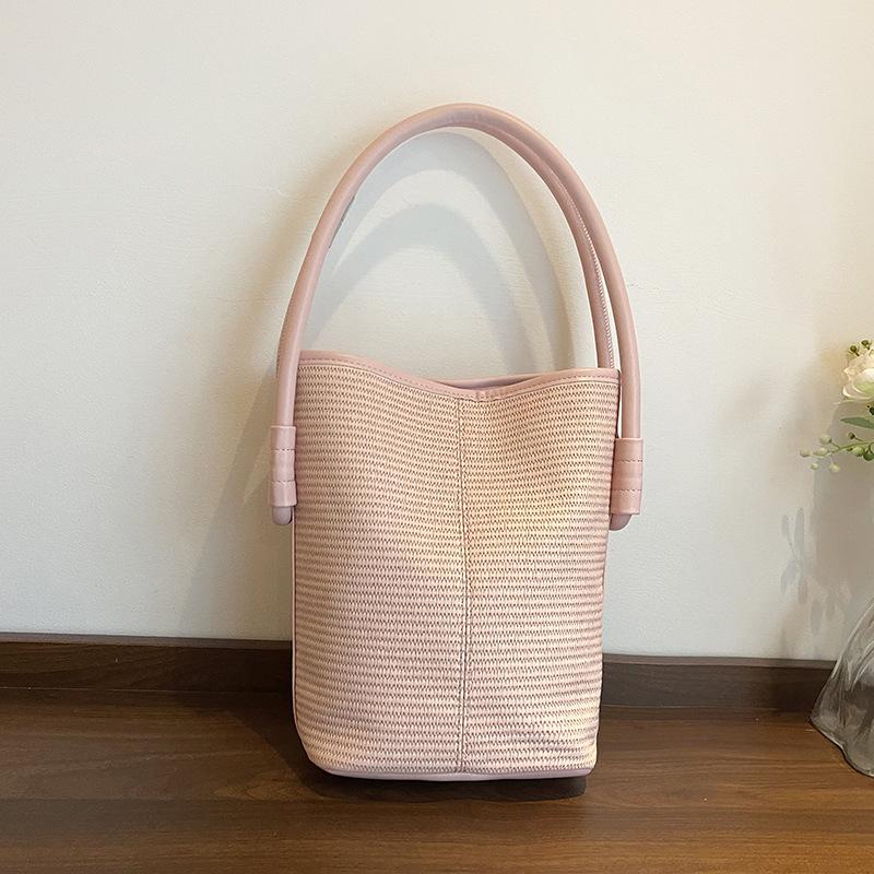 Stylish and Simple Woven Portable Bucket Bag Women's Autumn and Winter New High-end Seaside Vacation Shoulder Bag