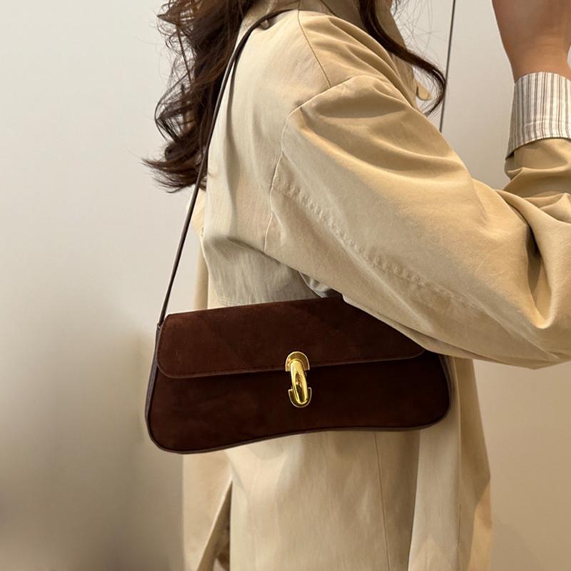 Yogodlns Vintage Faux Suede Box Bags For Women Luxury Designer Handbags And Purses New In PU Lock Decoration Small Underarm Shoulder