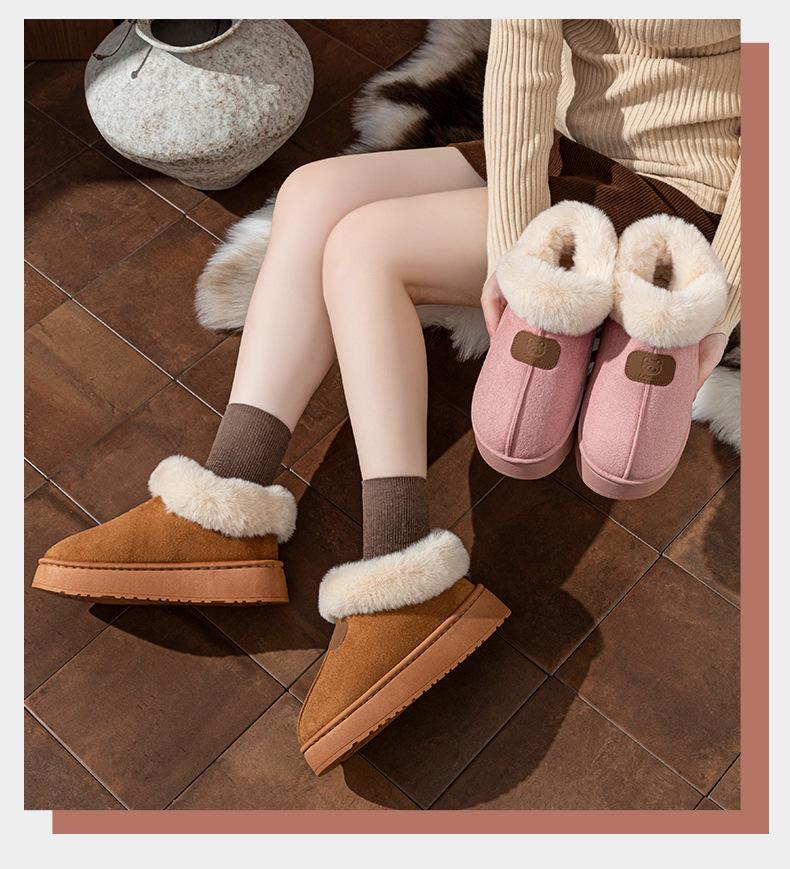 Women's Thick-Soled Winter Cotton Snow Boots & Slippers - Warm, Velvet, Closed-Toe for Outdoor & Home Wear