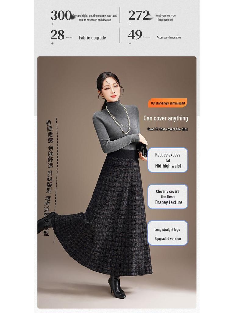 2025 Winter Women's High Waist Knit Pleated Wool Midi Skirt