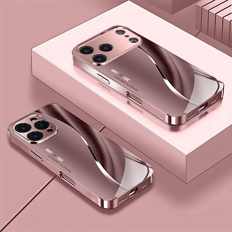 Luxury Pink Lines Pattern Metallic Tempered Glass Phone Case For iPhone 11 12 13 14 15 16 17 Pro Max 15 14 Plus 17 Air 16E Cover
