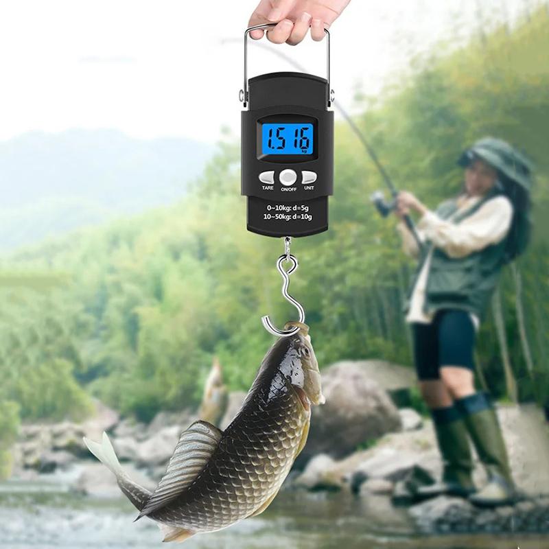 50kg/10g Portable Electronic Scale LCD Digital Display Hand Scale with 1m Measuring Tape,Travel Fishing Hanging Hook Scale