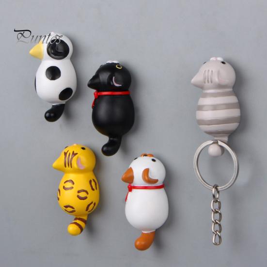Decorative Magnetic Decor 3D Lying Cat Refrigerator Magnet, Cartoon Kitten Resin Fridge Animal Non-slip Whiteboard Magnets for Cabinet Locker,