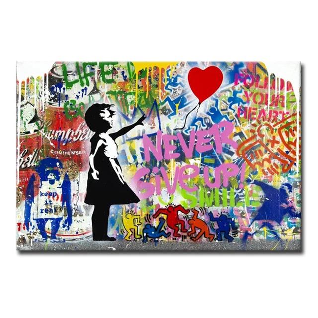 Banksy-pinturas en lienzo de globo con chica, arte callejero de Graffiti, nunca te rindas, arte de pared, carteles abstractos, imágenes, decoración del hogar