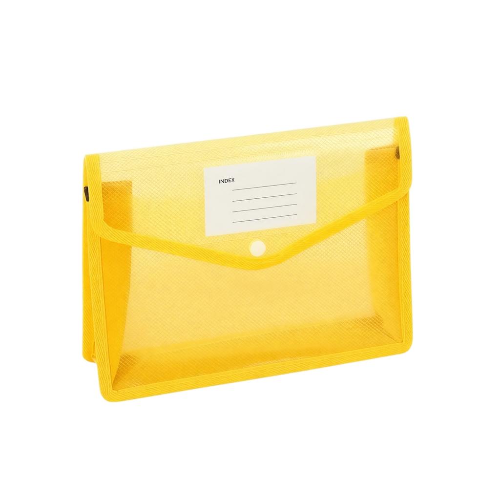 Document File Folder A4 Size Expandable File Organizer with Button Closure Transparent Office Storage Bag with Index Label for Filing