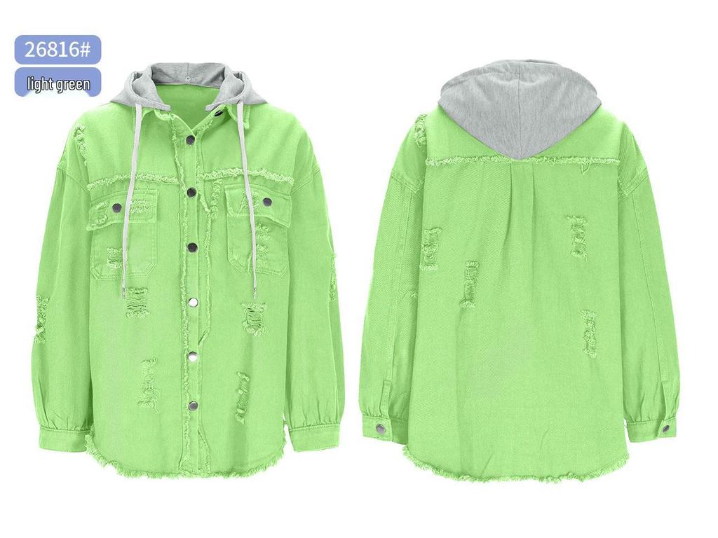Trendig damjacka i denim, medellång, lös, fransad - Europeisk & Amerikansk Stil Mode Slag Casual Kläder