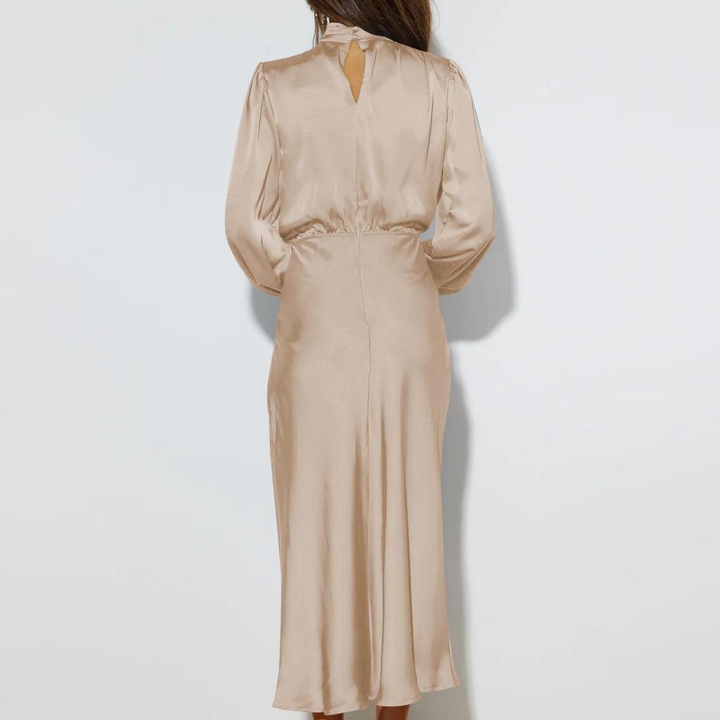 High End Satin Långärmad Lös Passform Klänning, Elegant Temperament, Damkvällsklänning