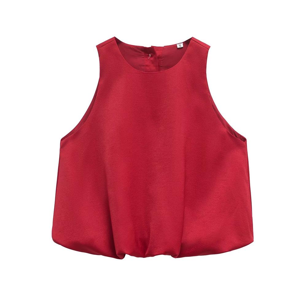 

Women s Silk Satin Sleeveless Balloon Vest Top - Spring 2025 Collection Small красный
