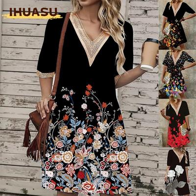 Fashion Summer Spring Short Sleeve V-Neck Casual Dresses