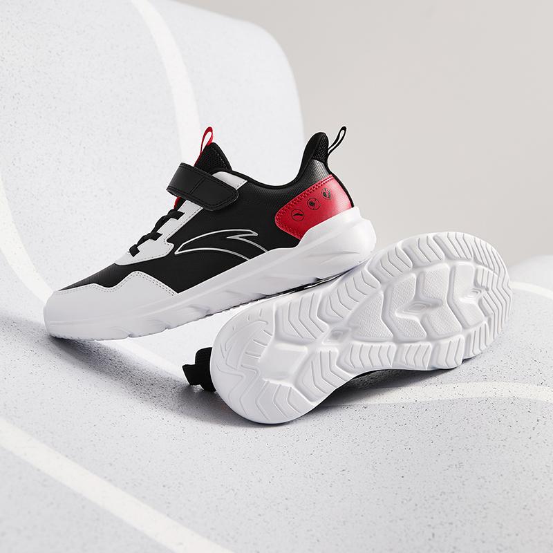 Anta Kids Vitality Comfortable Versatile Lightweight Shock Absorbing Low Top Running Shoes Kids Running Shoes Black White Classic-Red A12435568-7