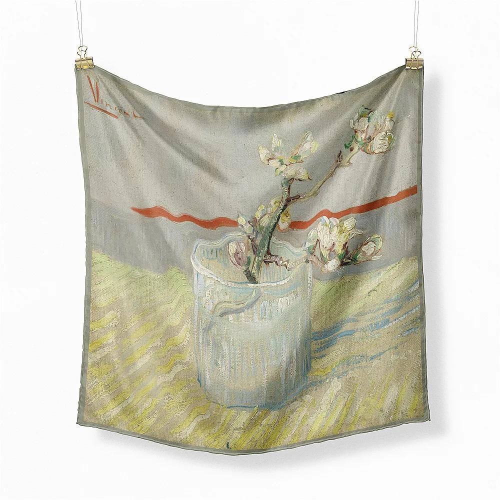 Oil Painting Twill Silk Scarf Women Bandana Foulard Female Headbands Neck Kerchief Fashion Print Square Scarves