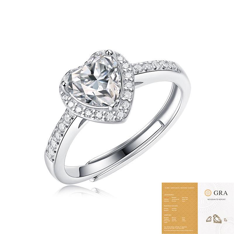 

S925 Sterling Silver Heart-Shaped Adjustable Moissanite Initial Ring Jewelry