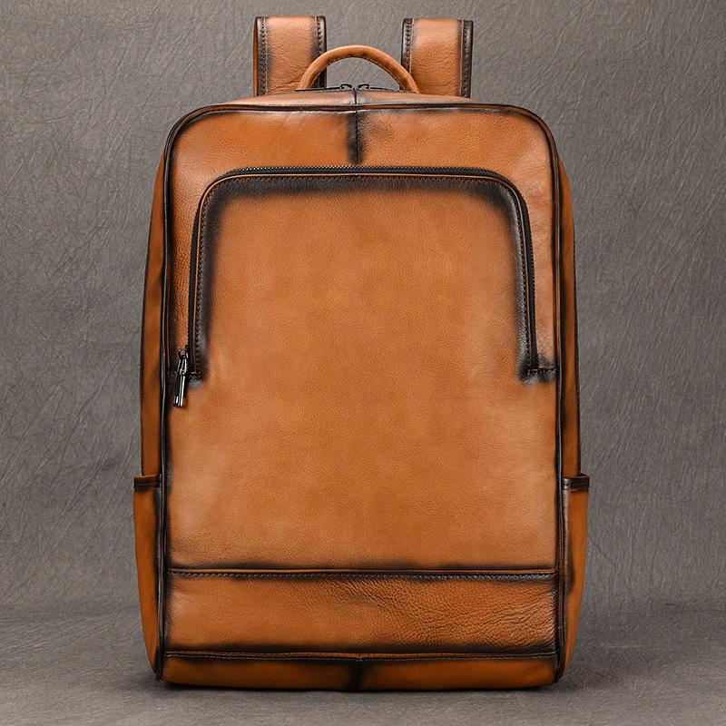 Newsbirds Genuine Leather School Bag Black Brown Men's Business Backpack Cowhide Daypack Casual Schoolbag For Men Boys Student
