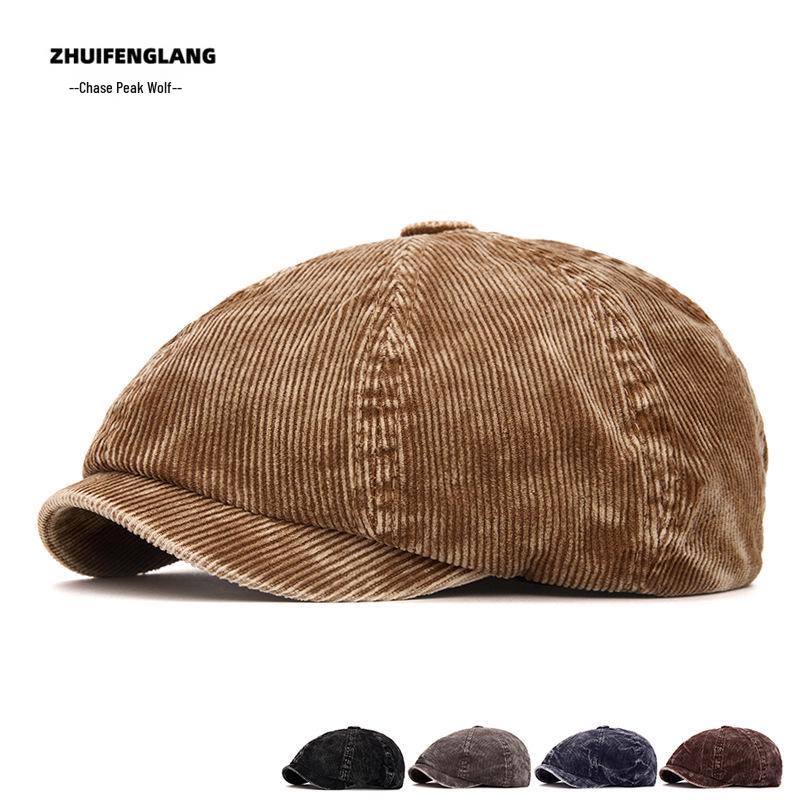 Men's Warm Fleece-Lined Striped Duckbill Beret - British Style Autumn/Winter Newsboy Cap