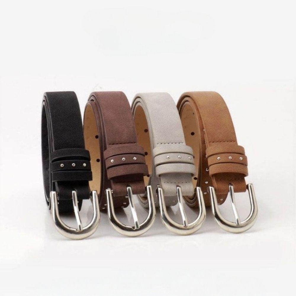 Black Suede Rivet Belt Metal Y2K Belt Fashion Pin Buckle Waistband  Female