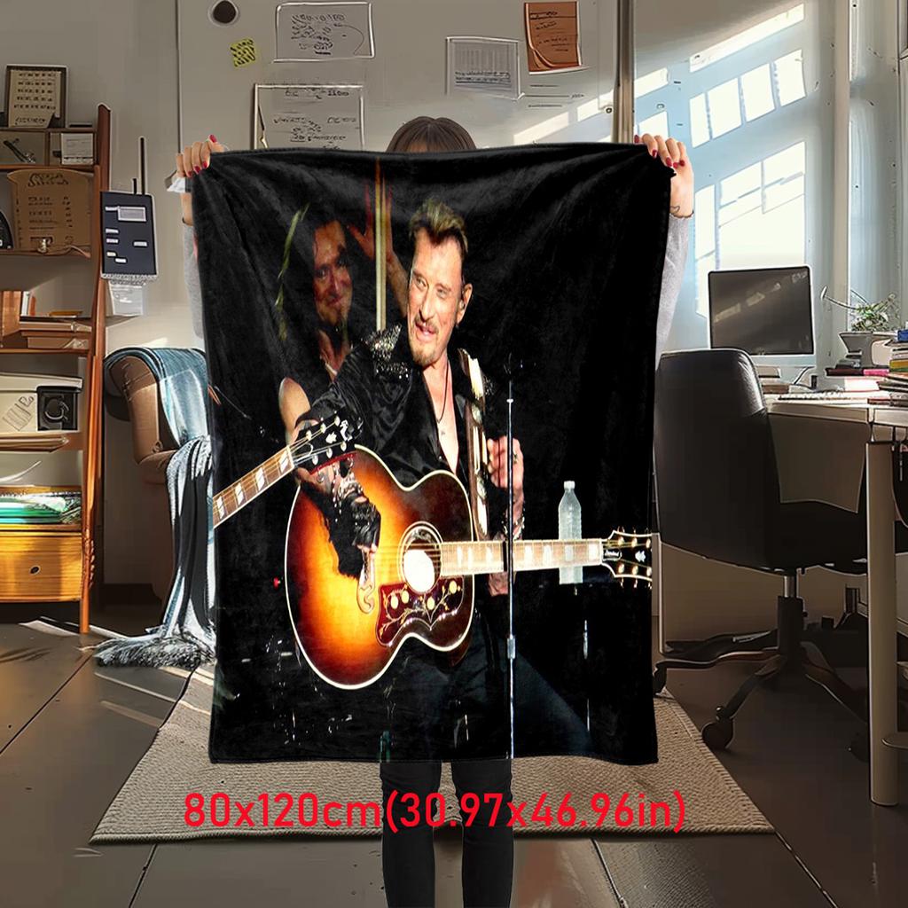 French Legendary Rock Singer and Actor Johnny Hallyday Blanket Soft Home Furnishing Nap Decoration Four Seasons Warm Sherpa Blanket U18