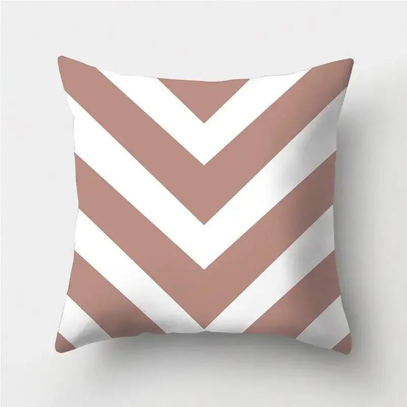 Brown Geometric Stripe Printed Pattern Polyester Cushion Cover for Home Living Room Sofa Decoration Throw Pillow Pillowcase