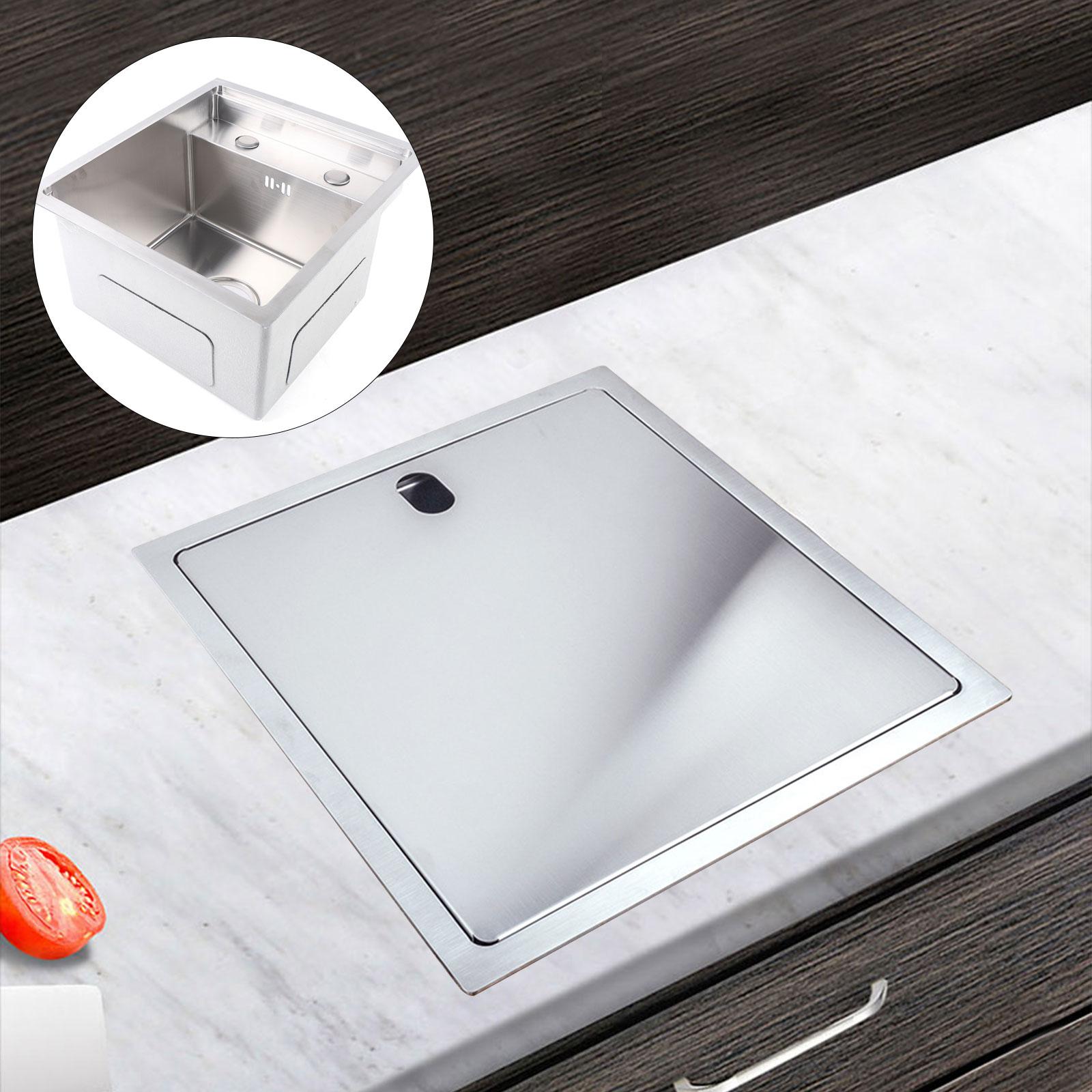 

Большая одинарная чаша 16x15 дюймов кухонная мойка из нержавеющей стали 304, квадратная мойка под столешницу с сетчатым фильтром, нержавеющая легко моющаяся мойка серебряный