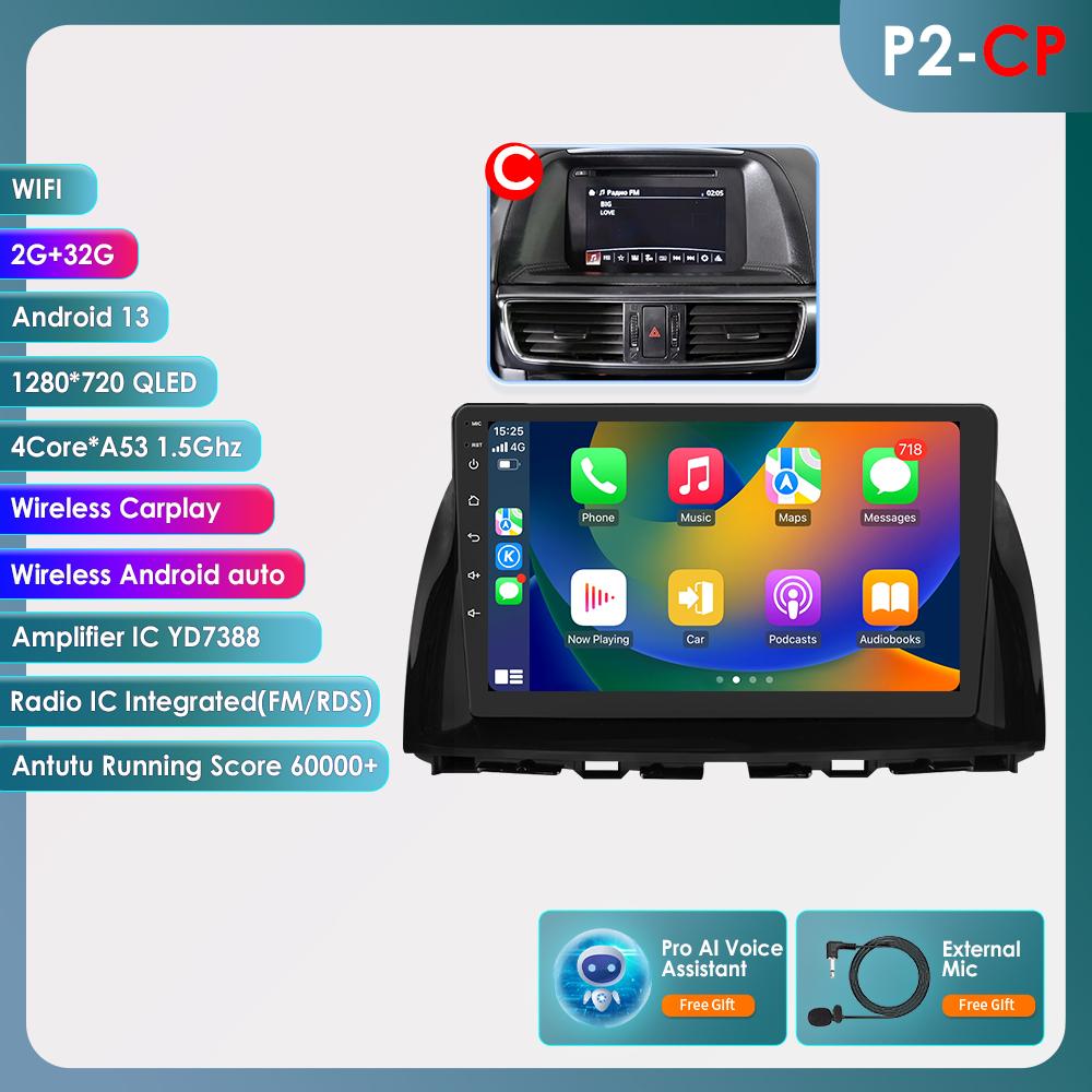 

Ossuret Для Mazda CX5 CX-5 CX 5 2012 - 2015 Автомагнитола Мультимедийный Видеоплеер Навигация Android 13 2 Din Carplay 4G-LTE RDS Интеллектуальный DVR DAB P2CP C 4Core 2G 32G AI