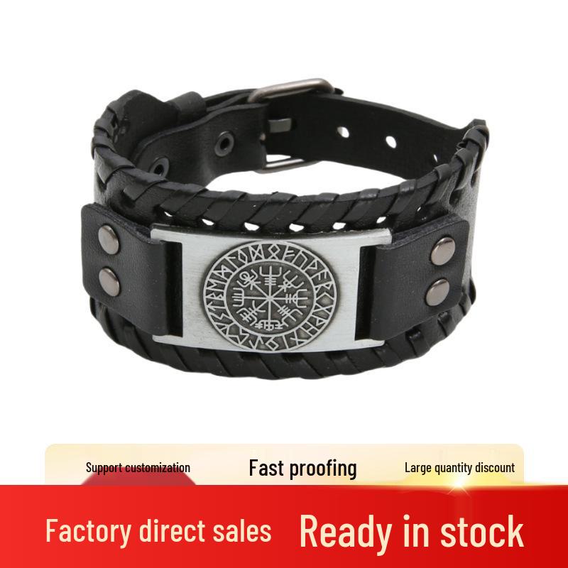 

Medieval Viking Pirate Compass Men s Wide Leather Punk Bracelet