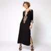Caftan de plajă cu decolteu în V, brodat cu fir de aur din bumbac european-american: Cămașă Bikini Sexy de Vacanță cu Protecție Solară