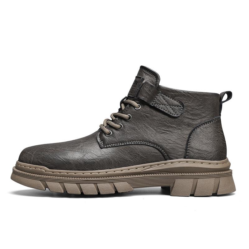 Autumn New Martin Boots Winter Velvet Warm High-top Tooling Leather Boots Medium-top British Casual Leather Shoes