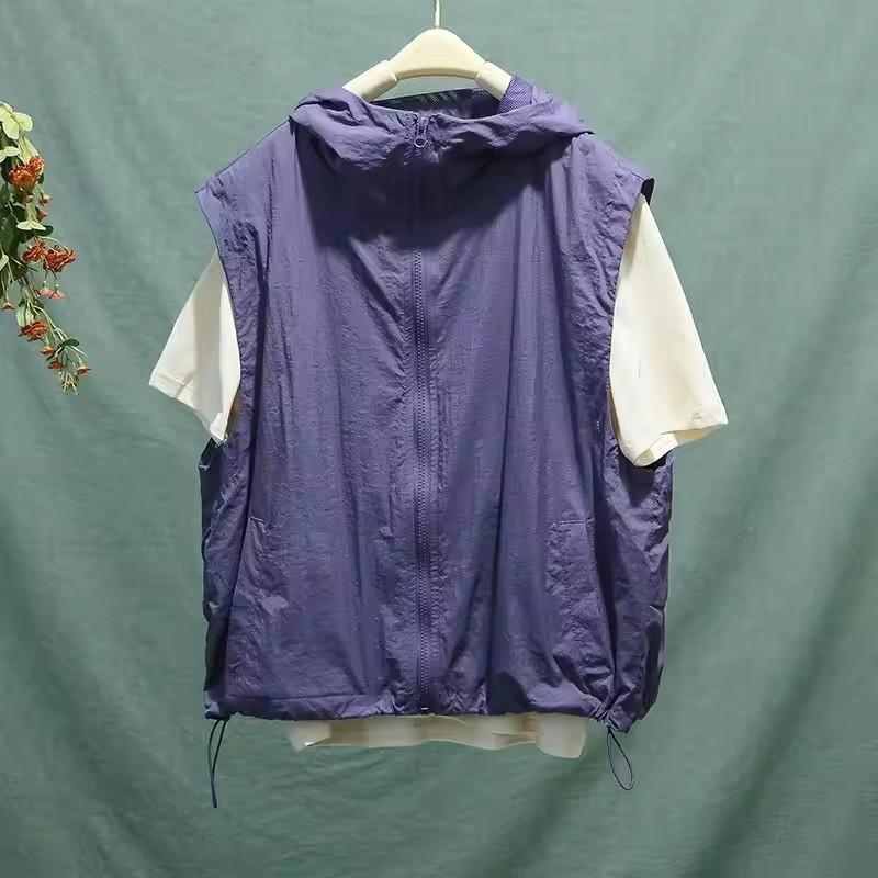 

Fashion Women Vests Cargo Zippers Hooded Casual Summer Loose Solid Waistcoat Sports Quick Drying Thin Women s S фіолетовий