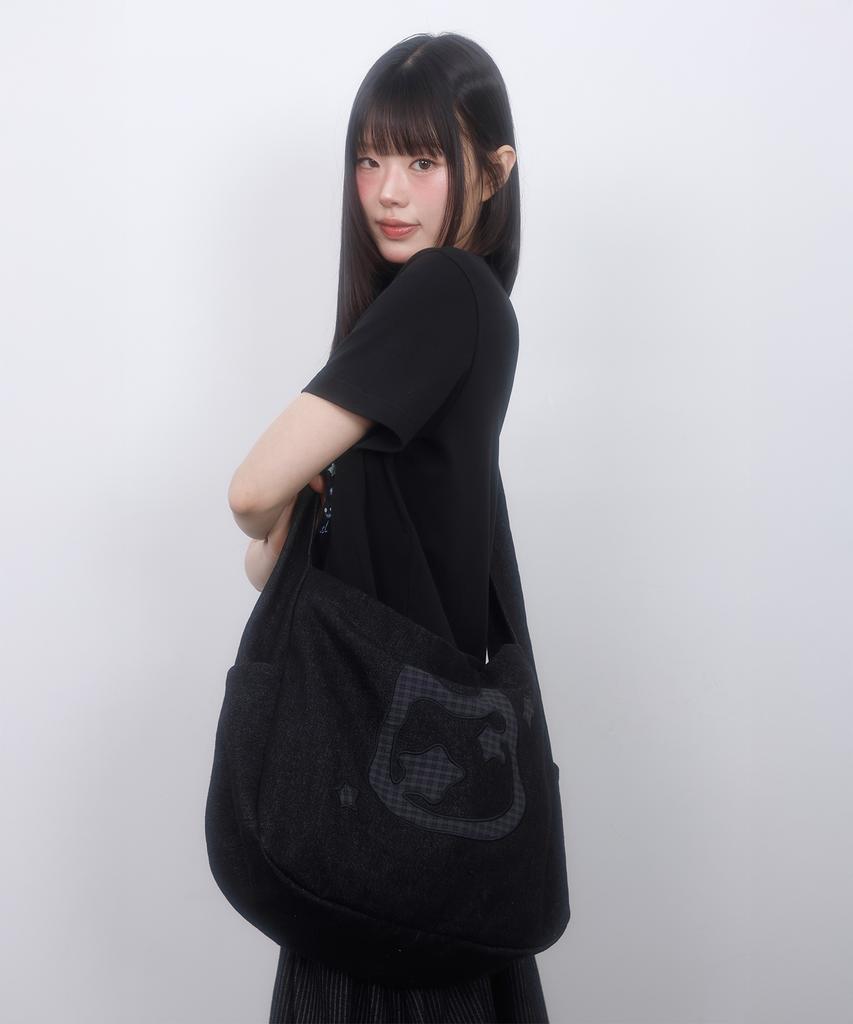 Lmr Cat Symbol Applique Washed Crossbody Bag Black
