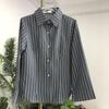 Women's Blue Striped Shirt Slim Fit Waist Design Ladies Blouse Spring and Autumn Casual Versatile Single Breasted Cardigan Top