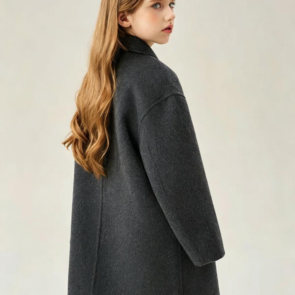 Casaco de Lã Reversível para Meninas: Casaco de Lã Casual de Comprimento Médio para Moda Infantil Outono/Inverno