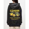 Autumn Winter Womans Washed Hoodie Premium Fresh Lemons Printing Sweatshirt Retro Oversize Cotton Clothes