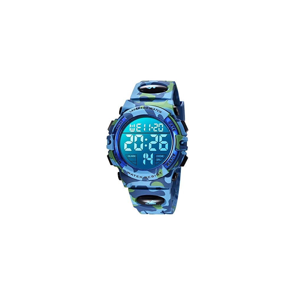 

Kids Digital Sports Watch Blue 50m Waterproof Dual Time LED Display Alarm Date Day Indicator