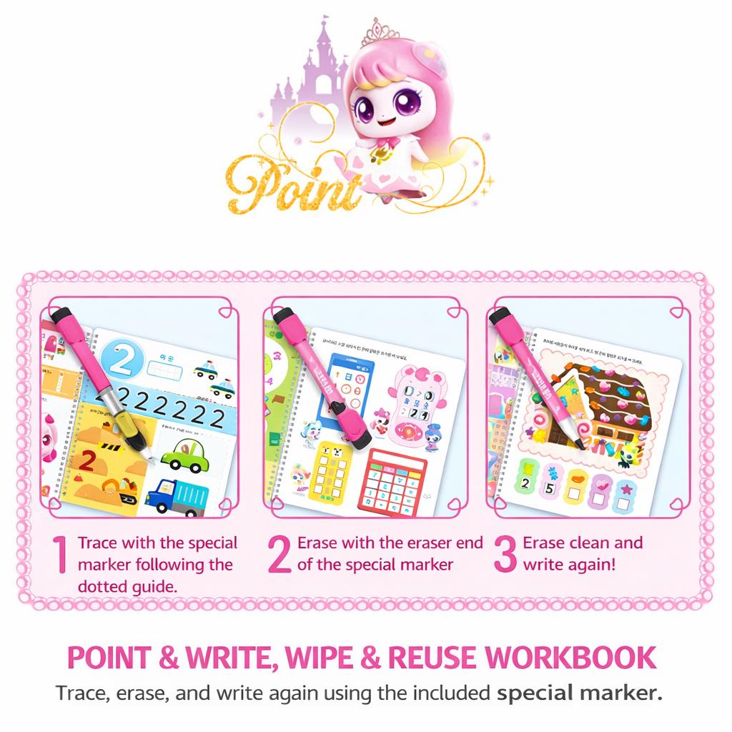 Hergestellt in Korea - Prinzessin Fang! Teenieping Abwischbares Arbeitsbuch (Alphabet / Zahlen) (3 Optionen)