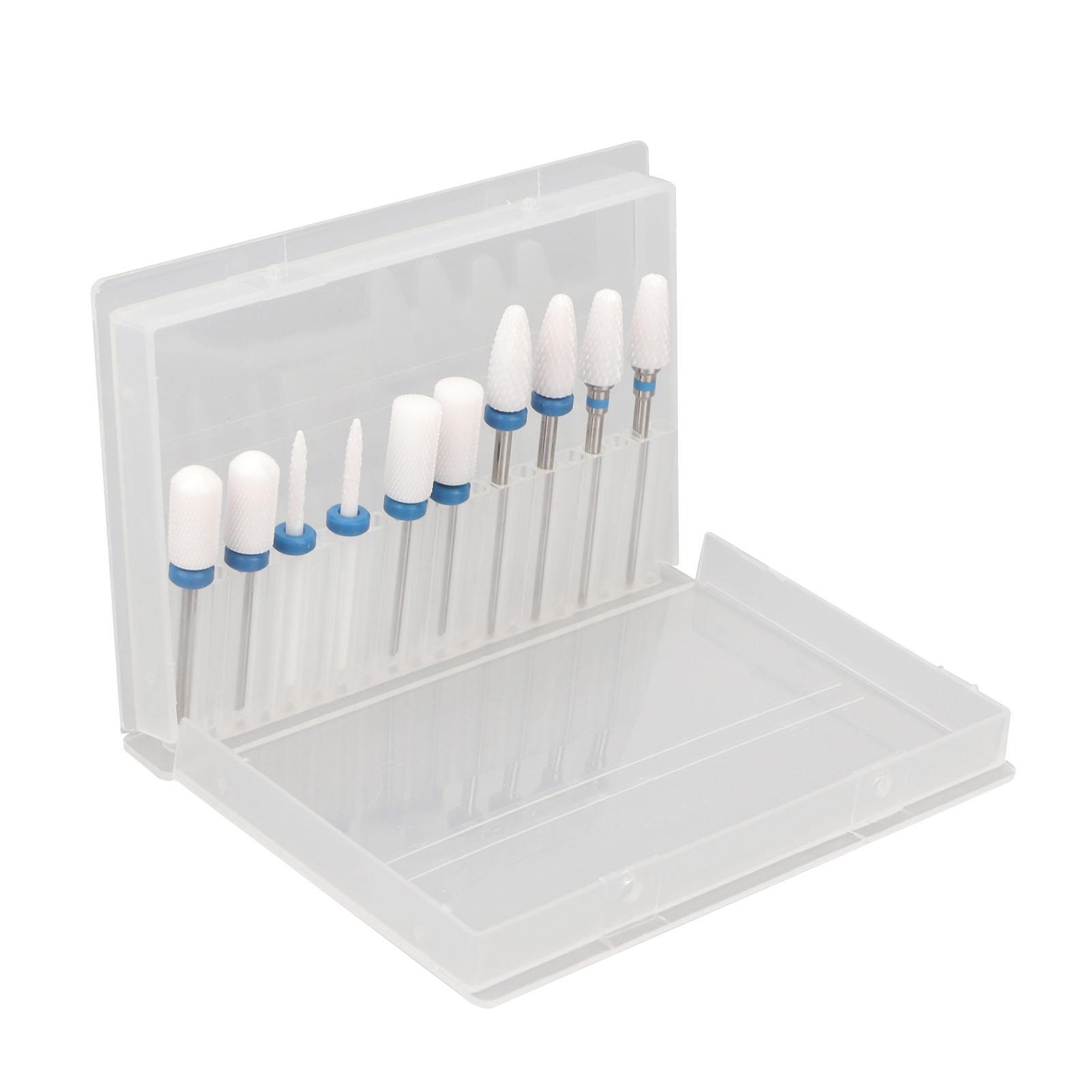 

10 шт., набор сверл для ногтей, домашний салон, керамические насадки для удаления кутикулы для начинающих с коробкой для хранения с 20 отверстиями