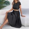 Euro Street Style Short Sleeve Pleated Dress With Pockets For Casual Daily Wear